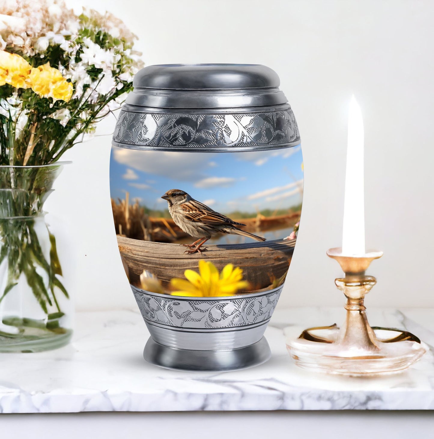 Classic 3-inch Sparrow urn for human cremation ashes.