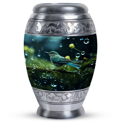 Classic Green Sparrow Aluminium Cremation Urn for Mother.