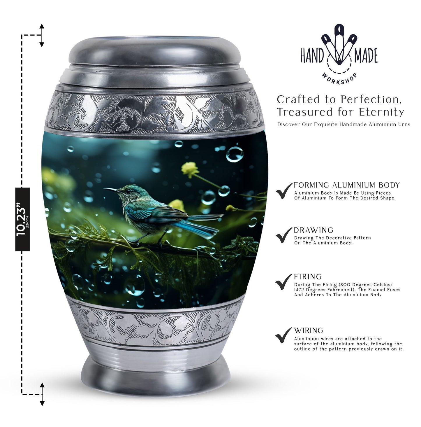 Classic Green Sparrow Aluminium Cremation Urn for Mother.