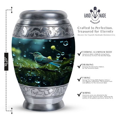 Classic Green Sparrow Aluminium Cremation Urn for Mother.