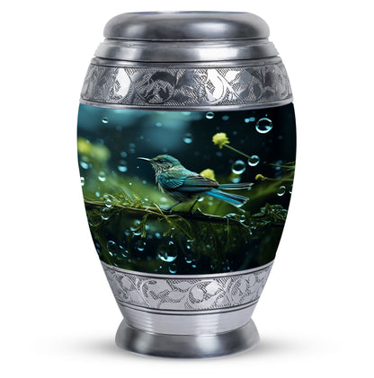 Classic Green Sparrow Aluminium Cremation Urn for Mother.
