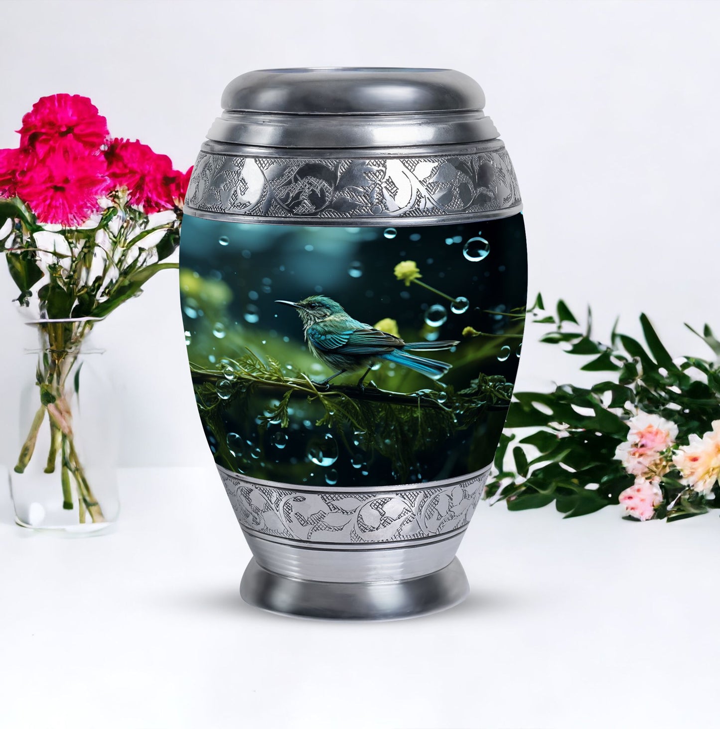 Classic Green Sparrow Aluminium Cremation Urn for Mother.