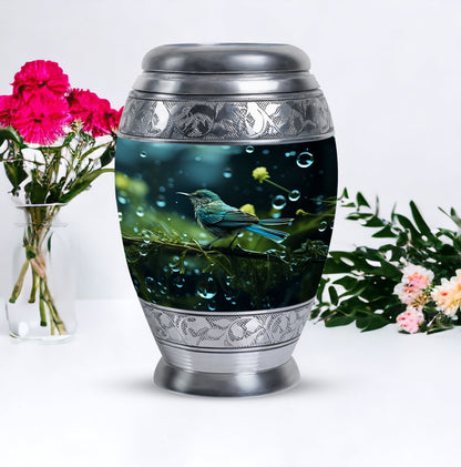 Classic Green Sparrow Aluminium Cremation Urn for Mother.