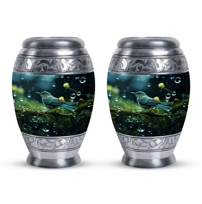 Classic Green Sparrow Aluminium Cremation Urn for Mother.