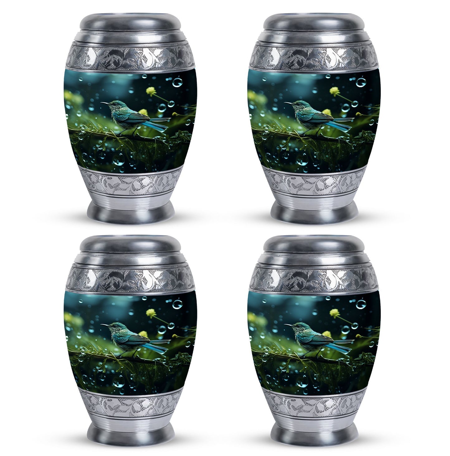 Classic Green Sparrow Aluminium Cremation Urn for Mother.