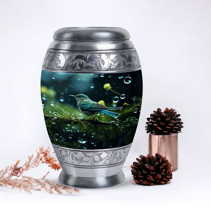 Classic Green Sparrow Aluminium Cremation Urn for Mother.