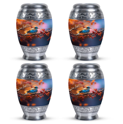 Blue Sparrow Memorial Urn, Large Aluminium Urn for Ashes.