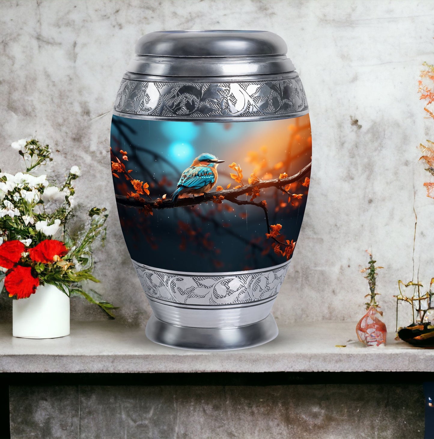 Colorful Sparrow urn for ashes.