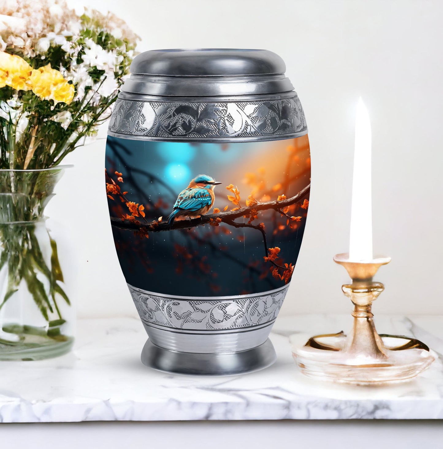 Colorful Sparrow urn for ashes.