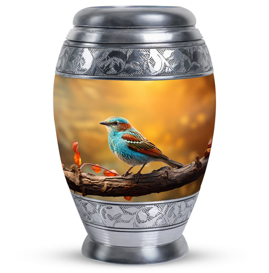 Classic large colorful sparrow cremation urn