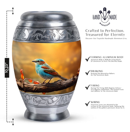 Classic large colorful sparrow cremation urn