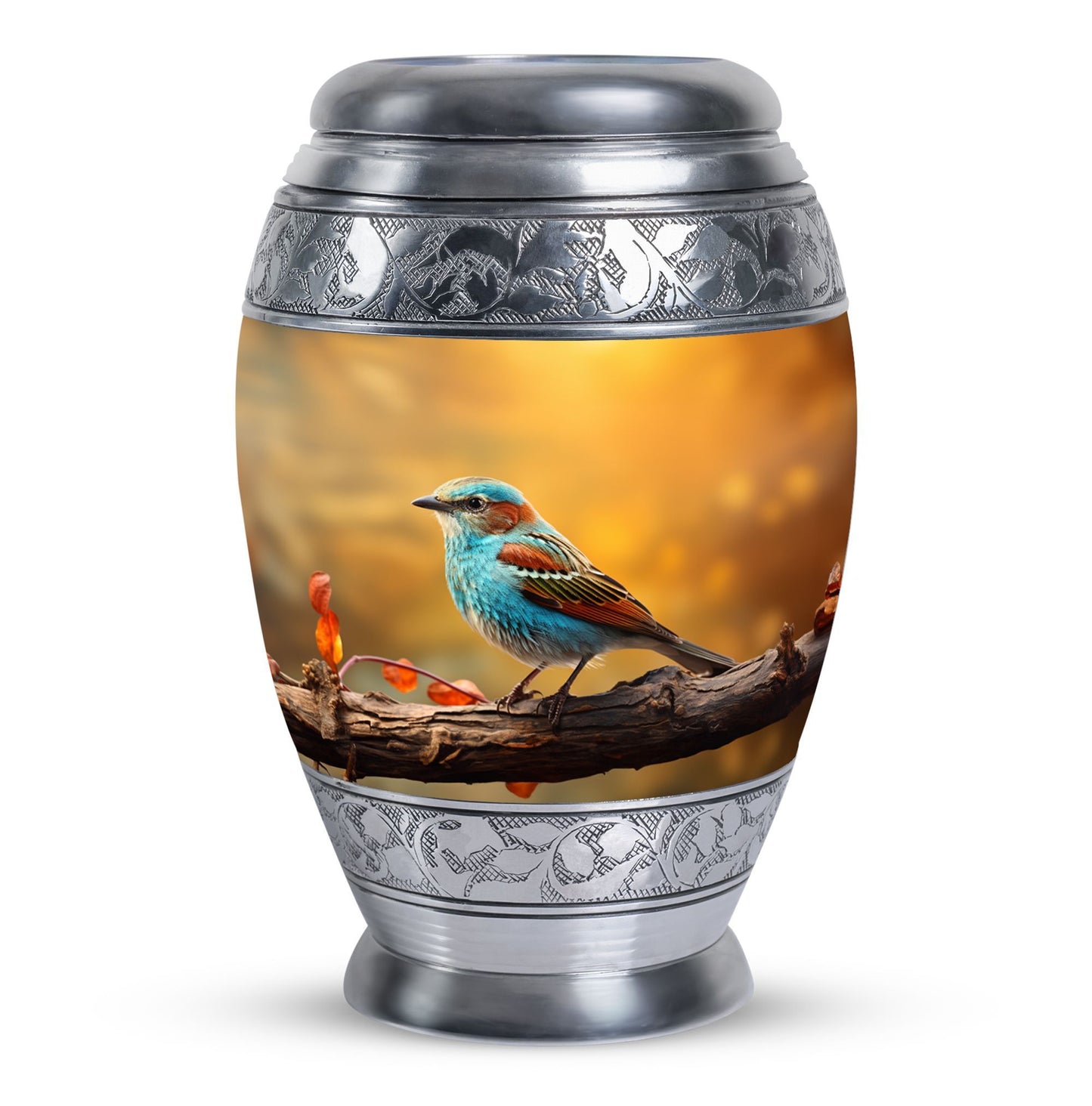 Classic large colorful sparrow cremation urn