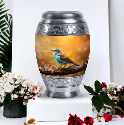 Classic large colorful sparrow cremation urn