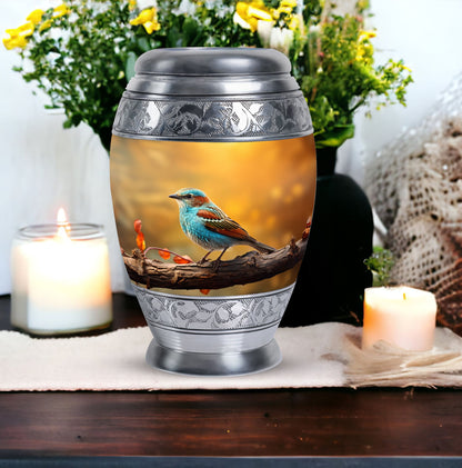 Classic large colorful sparrow cremation urn