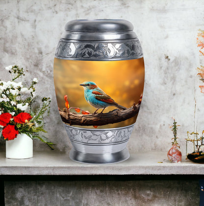 Classic large colorful sparrow cremation urn