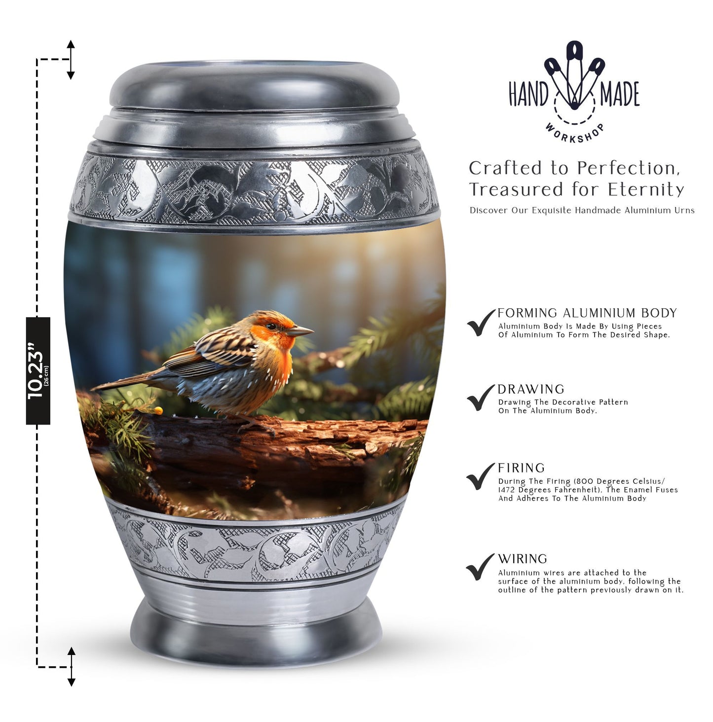 Puffy Sparrow Memorial Urn for ashes, Large Classic Urn