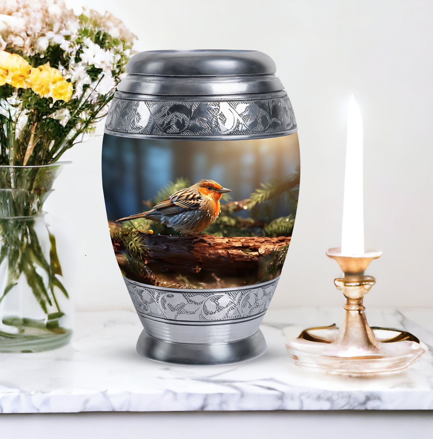 Puffy Sparrow Memorial Urn for ashes, Large Classic Urn