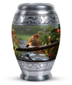 Classic sparrow cremation urn in aluminum.