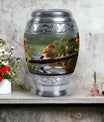 Classic sparrow cremation urn in aluminum.
