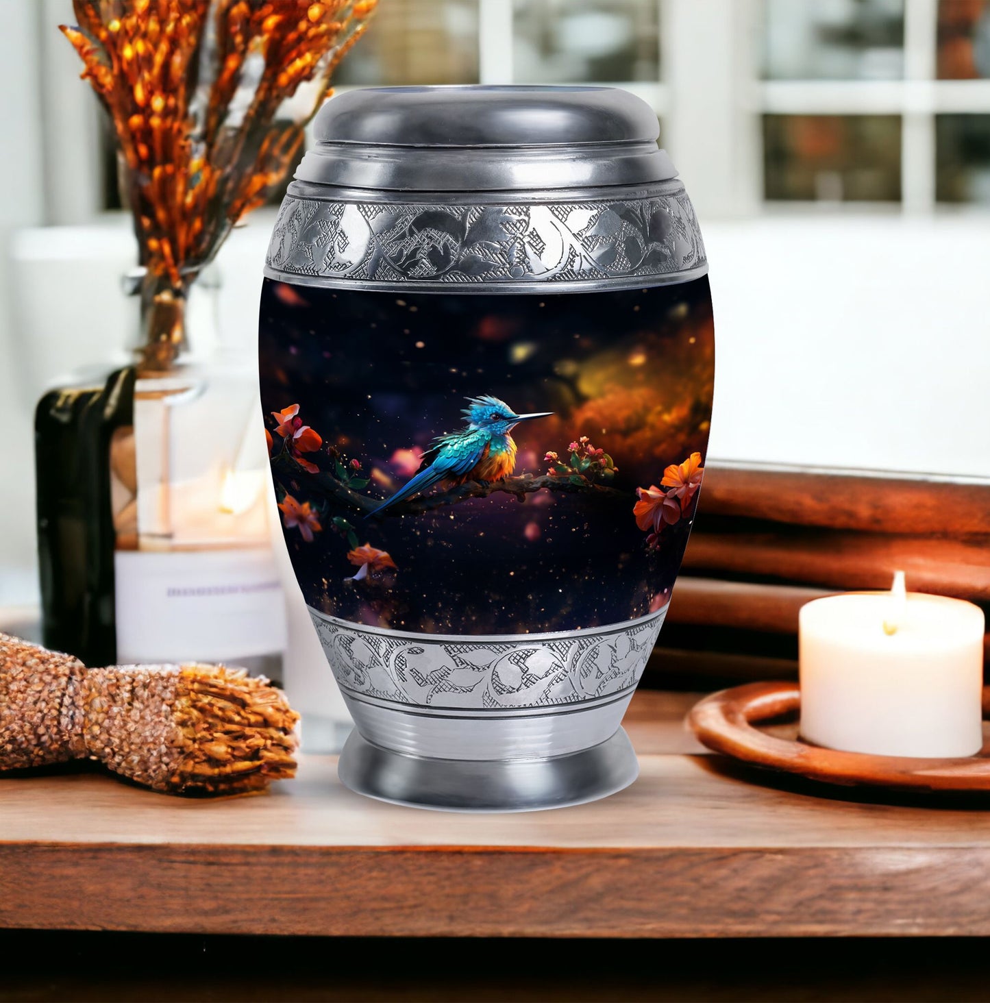 Aluminium Classic Sparrow Memorial Urn for cremation.