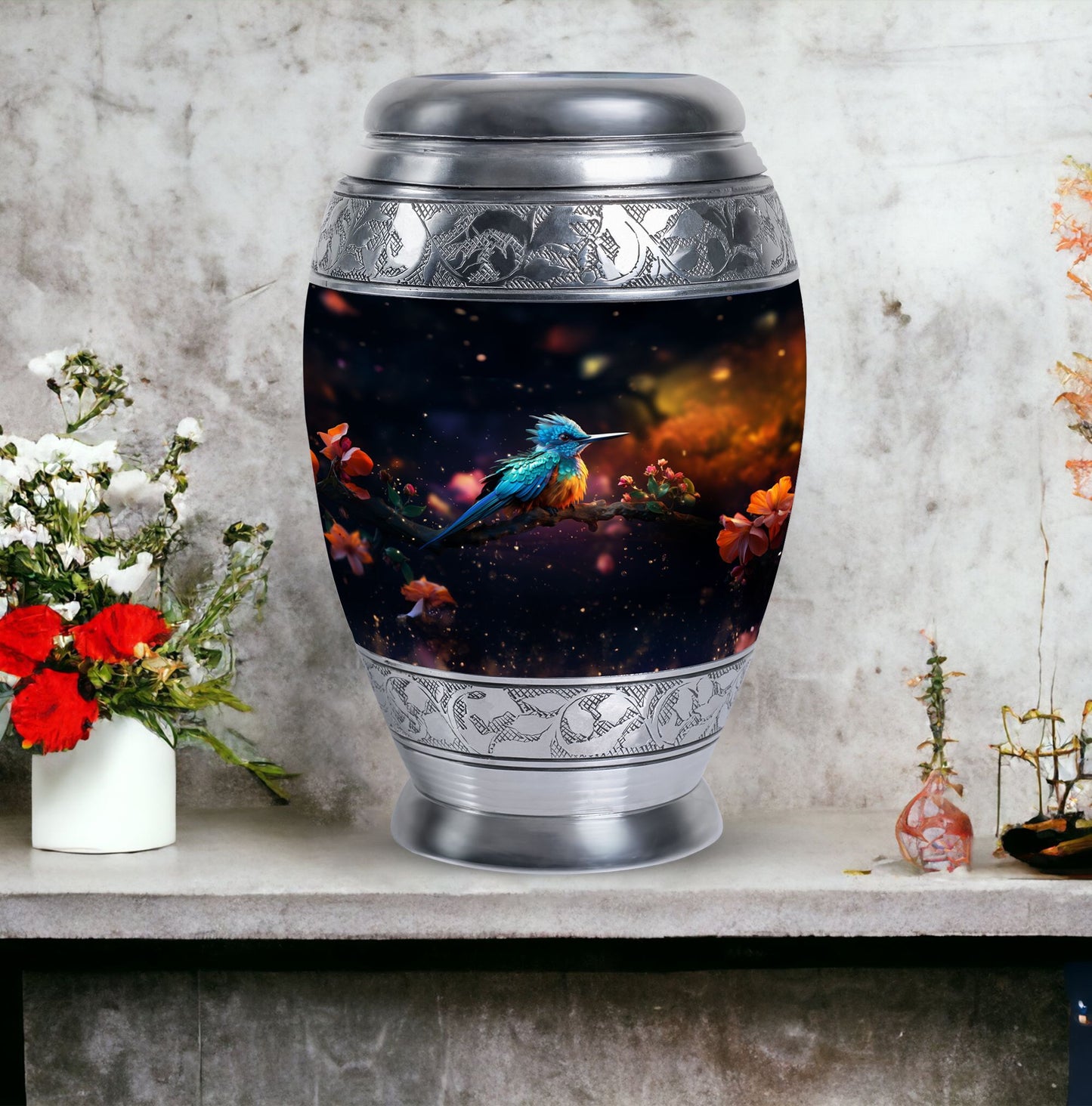 Aluminium Classic Sparrow Memorial Urn for cremation.
