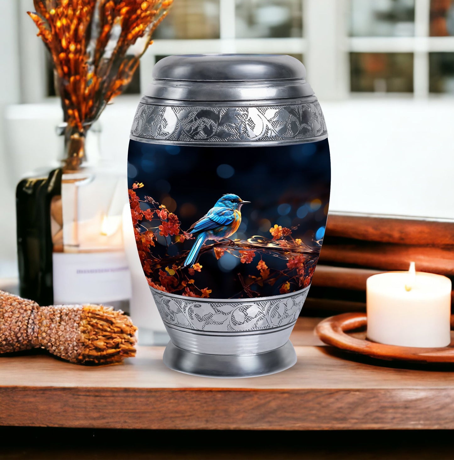 Classic Blue Sparrow Urn for Human Ashes.
