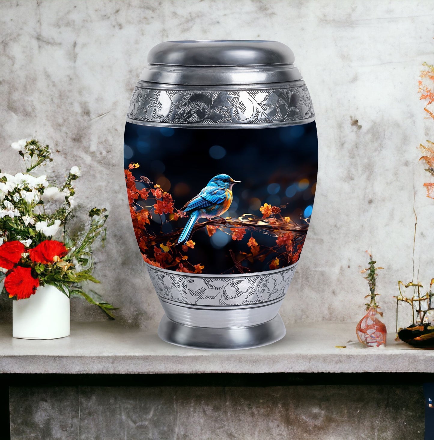 Classic Blue Sparrow Urn for Human Ashes.