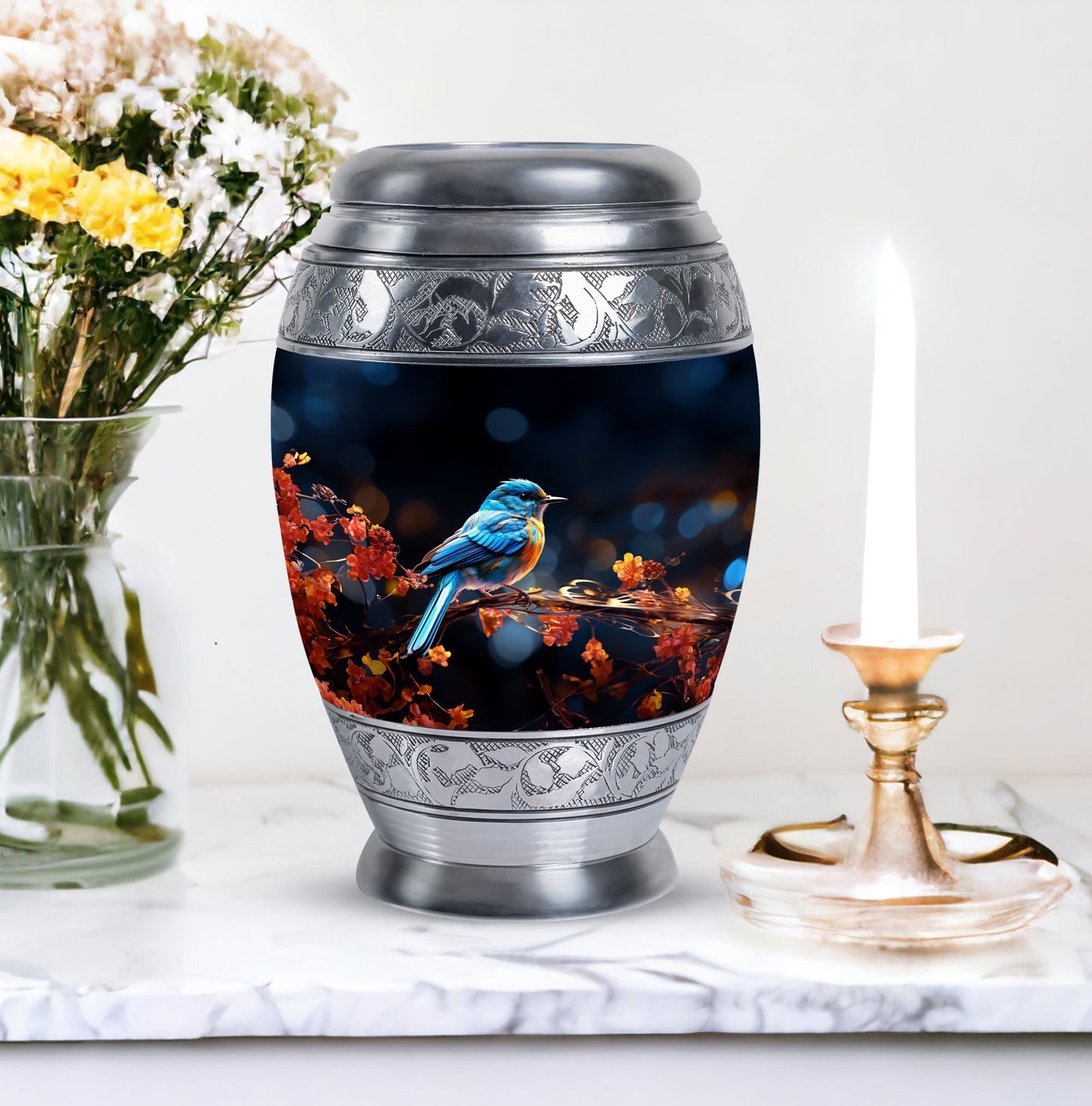 Classic Blue Sparrow Urn for Human Ashes.