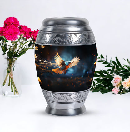 Red Sparrow flying aluminium Urn for ashes