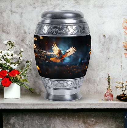 Red Sparrow flying aluminium Urn for ashes