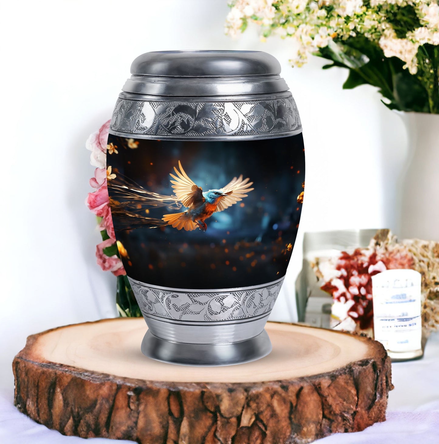 Red Sparrow flying aluminium Urn for ashes