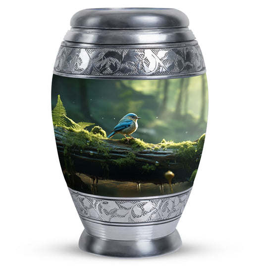 Blue Sparrow Cremation Urn, classic large urn.