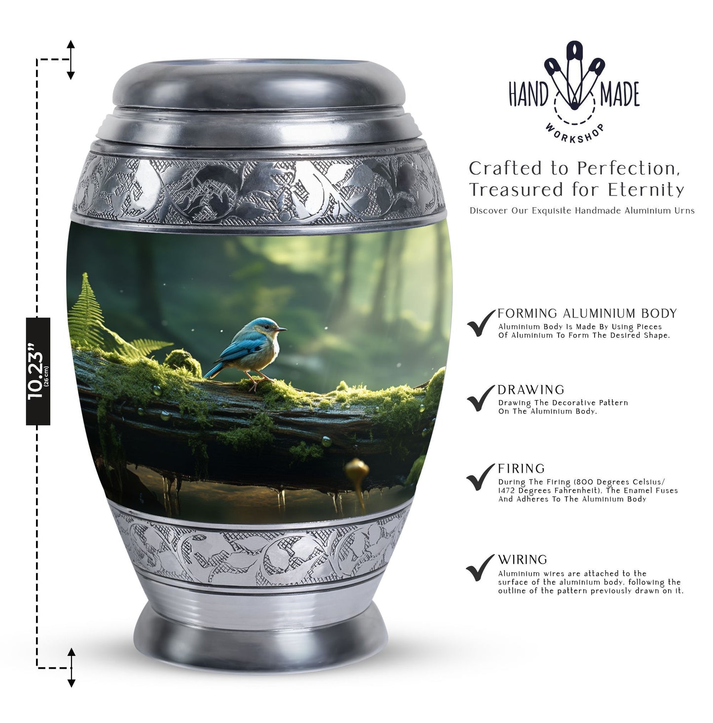 Blue Sparrow Cremation Urn, classic large urn.