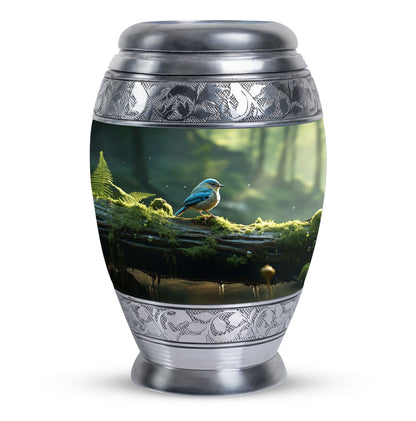 Blue Sparrow Cremation Urn, classic large urn.