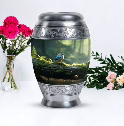 Blue Sparrow Cremation Urn, classic large urn.