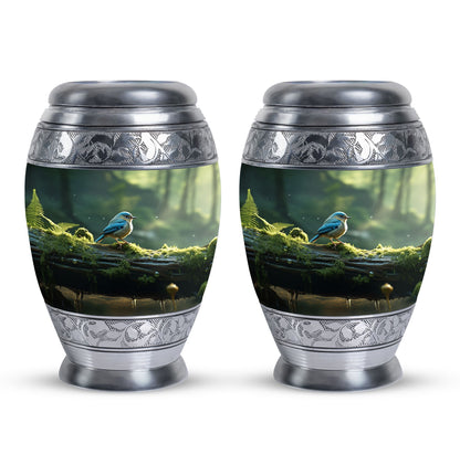 Blue Sparrow Cremation Urn, classic large urn.