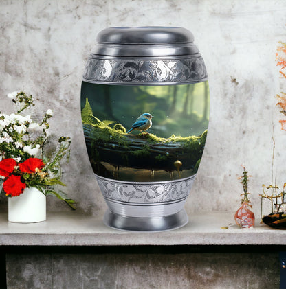 Blue Sparrow Cremation Urn, classic large urn.