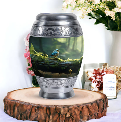 Blue Sparrow Cremation Urn, classic large urn.