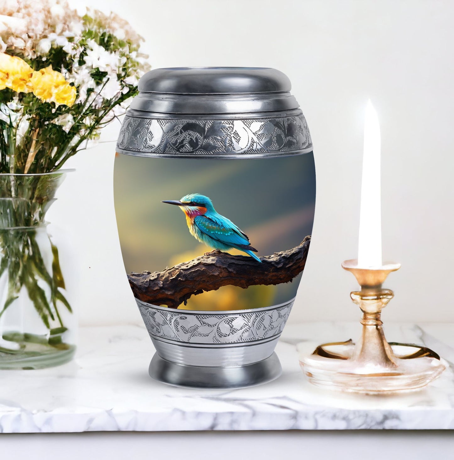 Classic Green Sparrow Memorial Urn, for human ashes.