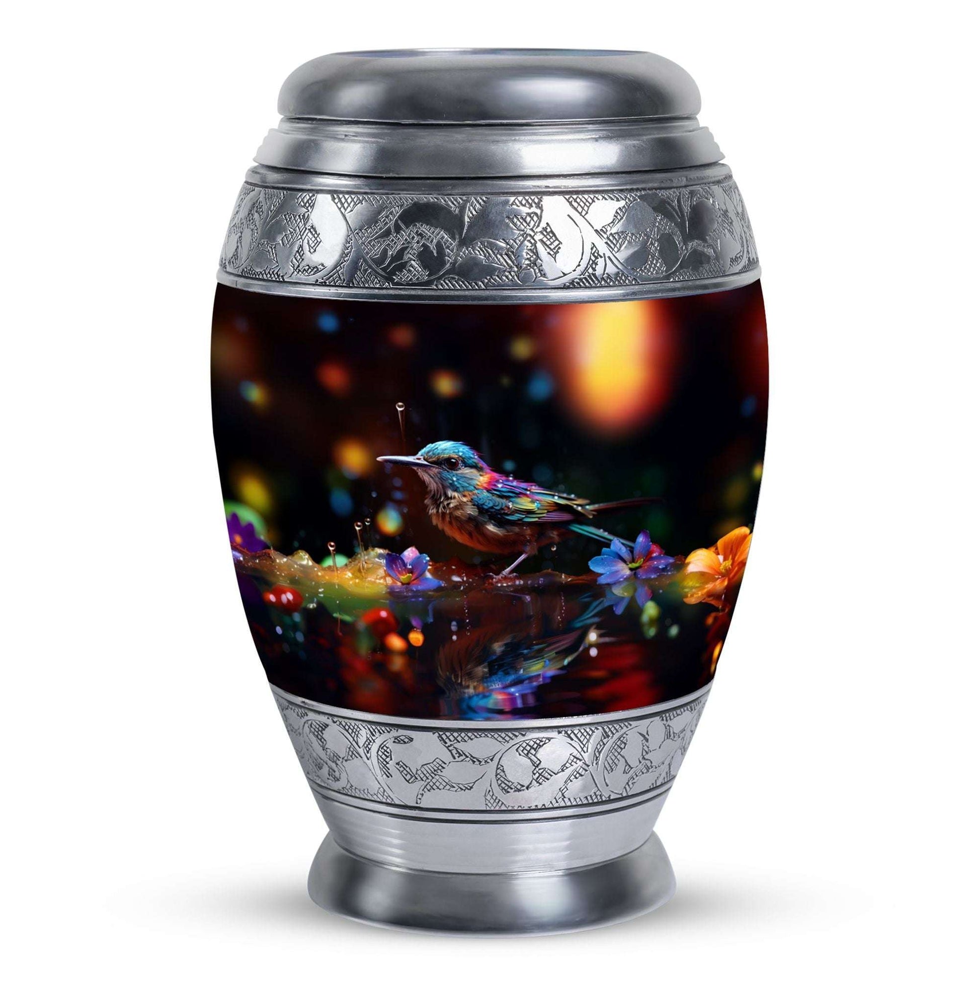 Blue Sparrow classic aluminum urn for cremation.
