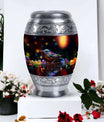 Blue Sparrow classic aluminum urn for cremation.