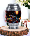 Blue Sparrow classic aluminum urn for cremation.
