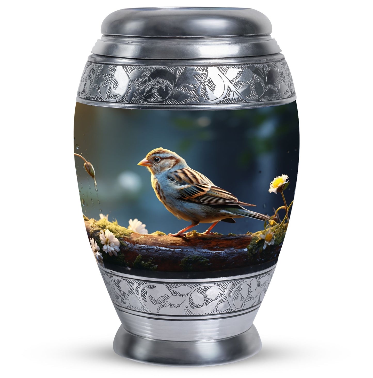 Sparrow Urn for Ashes, Large Aluminium Urn.