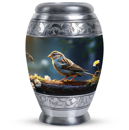 Sparrow Urn for Ashes, Large Aluminium Urn.