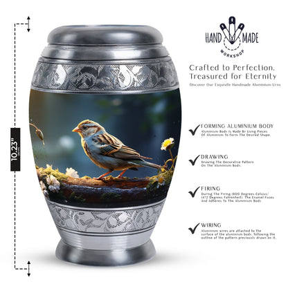 Sparrow Urn for Ashes, Large Aluminium Urn.