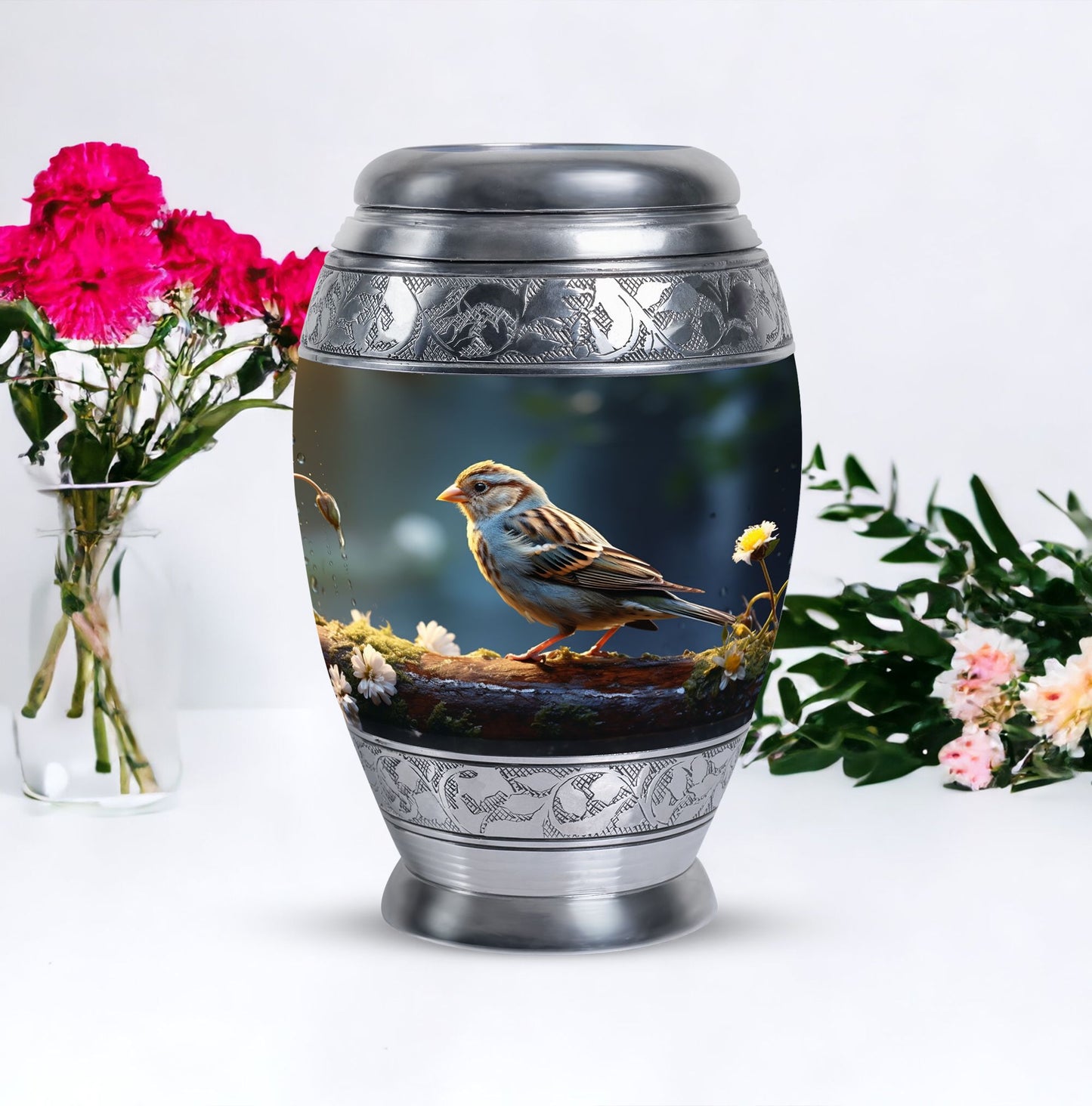 Sparrow Urn for Ashes, Large Aluminium Urn.