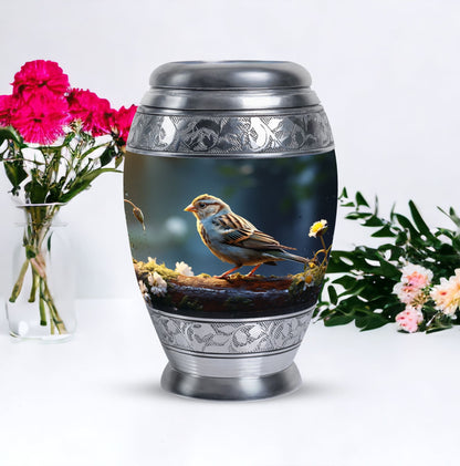 Sparrow Urn for Ashes, Large Aluminium Urn.