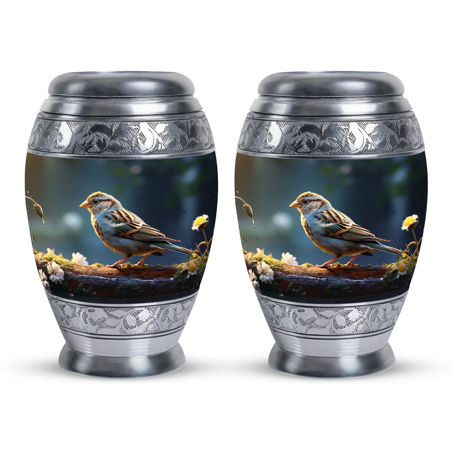 Sparrow Urn for Ashes, Large Aluminium Urn.