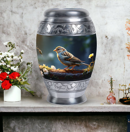 Sparrow Urn for Ashes, Large Aluminium Urn.