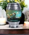 3-Inch Golden Sparrow Memorial Urn, classic design.